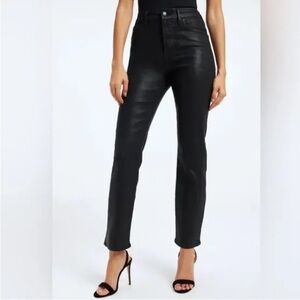 Good American Black GLCO001ST Good Legs Straight Coated Jeans, Size 26